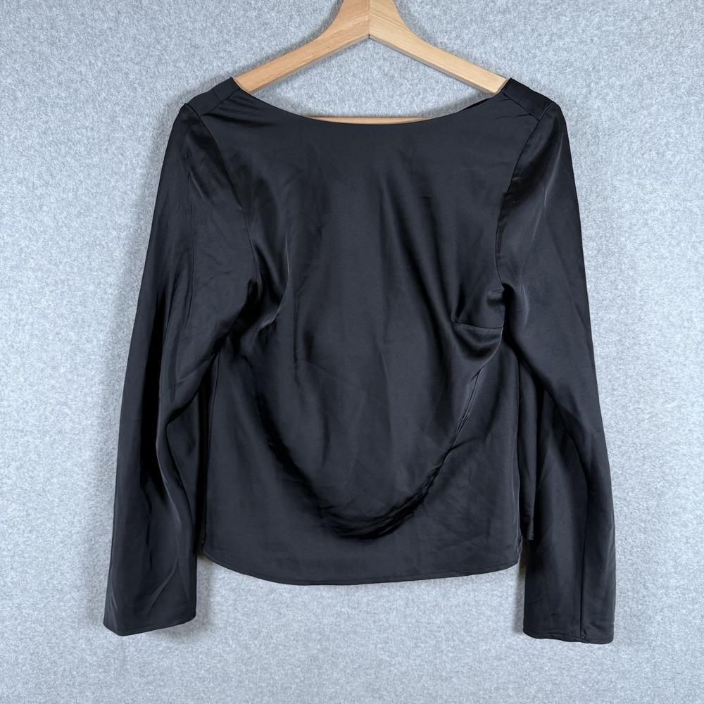 Abercrombie & Fitch Women Long Sleeve Cowl Back Satin Top Blouse Shirt Black S